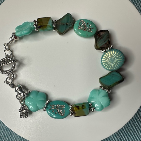 Czech Glass Beaded Handmade Turquoise Bracelet - Picture 6 of 7